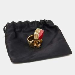 Pre Owned Yves Saint Laurent Gold Tone Cabochon Arty Ring Size 7