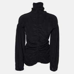 Pre Owned Yves Saint Laurent Black Silk Ruched Shirt M