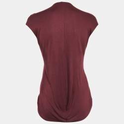 Pre Owned Saint Laurent Burgundy Knit Bow Detail Top S