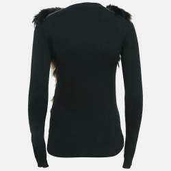 Pre Owned Yves Saint Laurent Black Real Fur Knit Button Front Cardigan S