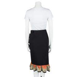 Pre Owned Yves Saint Laurent SS'11 Black Cotton Contrast Ruffle Detail Wrap Skirt M