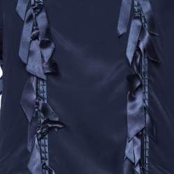 Pre Owned Yves Saint Laurent Vintage Navy Blue Ribbon Detail Blouse L