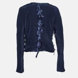Pre Owned Yves Saint Laurent Vintage Navy Blue Ribbon Detail Blouse L