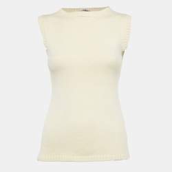 Pre Owned Yves Saint Laurent Vintage Cream Wool Sleeveless Sweater XS