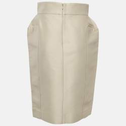 Pre Owned Yves Saint Laurent Beige Cotton Blend Side Detail Pencil Skirt M