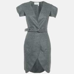 مملوكة مسبقًا Yves Saint Laurent Vintage Grey Wool Belted Mini Dress S