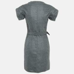 Pre Owned Yves Saint Laurent Vintage Grey Wool Belted Mini Dress S
