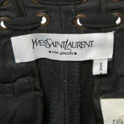 Pre Owned Yves Saint Laurent Vintage Black Gabardine Lace-Up Detail Trousers L