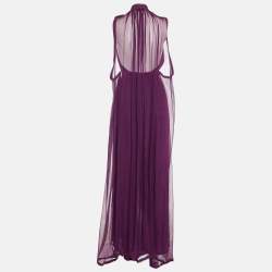 Pre Owned Yves Saint Laurent Purple Silk Cape Detail Maxi Dress S