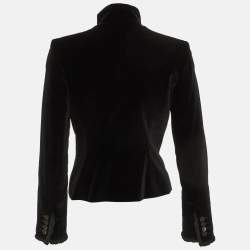 Pre Owned Yves Saint Laurent Black Velvet Ruffled Jacket S