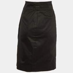 Pre Owned Yves Saint Laurent Vintage Black Cotton Button Front Skirt M