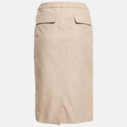 Yves Saint Laurent Vintage Beige Cotton Gabardine Knee-Length Skirt L