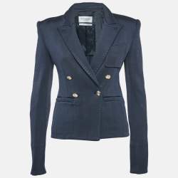 Yves Saint Laurent Navy Blue Rib Knit Double Breasted Blazer S