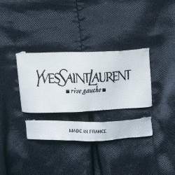 Yves Saint Laurent Navy Blue Rib Knit Double Breasted Blazer S