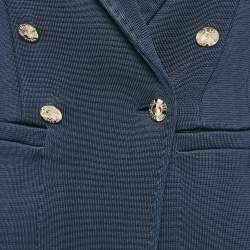 Yves Saint Laurent Navy Blue Rib Knit Double Breasted Blazer S