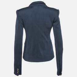 Yves Saint Laurent Navy Blue Rib Knit Double Breasted Blazer S