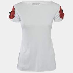 Yves Saint Laurent Vintage White Cotton Floral Applique Detail Top S