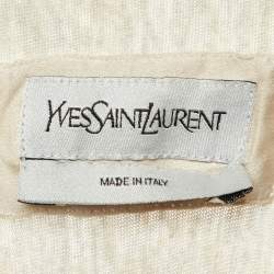 Pre Owned Yves Saint Laurent Paris Cream Printed Cotton Distressed T-Shirt L
