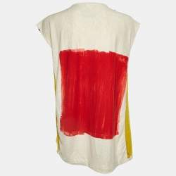 Pre Owned Yves Saint Laurent Paris Cream Printed Cotton Distressed T-Shirt L