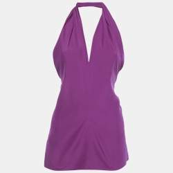 Pre Owned Yves Saint Laurent Magenta Pink Silk Halter Neck Top M