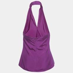 Pre Owned Yves Saint Laurent Magenta Pink Silk Halter Neck Top M