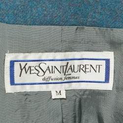 مملوكة مسبقًا طقم بليزر وتنورة إيف سان لوران فينتدج من صوف بلون تركواز مقاسات متوسط - كبير