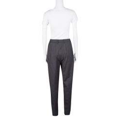 Pre Owned Yves Saint Laurent Paris Grey Wool High Waist Belted Pants M