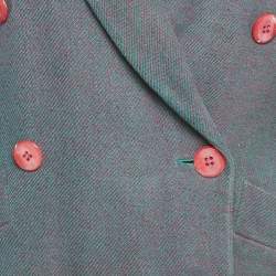 مملوكة مسبقًا بليزر إيف سان لوران قطني مزدوج الصدر باللونين الوردي والأزرق مقاس متوسط (ميديوم)