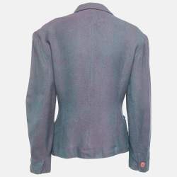 مملوكة مسبقًا بليزر إيف سان لوران قطني مزدوج الصدر باللونين الوردي والأزرق مقاس متوسط (ميديوم)