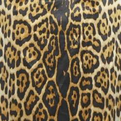 مملوكة مسبقًا فسستان سان لوران باريس حرير ساتان بني بنقشة فهد وياقة كاول مقاس كبير (لارج)