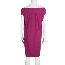 Pre Owned Yves Saint Laurent Pink Knit Off Shoulder Sleeveless Shift Dress S