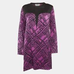 Pre Owned Yves Saint Laurent Purple Abstract Print Silk Cheongsam Dress M