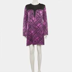 Pre Owned Yves Saint Laurent Purple Abstract Print Silk Cheongsam Dress M