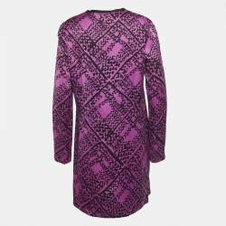 Pre Owned Yves Saint Laurent Purple Abstract Print Silk Cheongsam Dress M