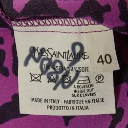 Pre Owned Yves Saint Laurent Purple Abstract Print Silk Cheongsam Dress M