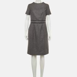 Pre Owned Yves Saint Laurent Grey Wool Blend Zip Detail Knee-Length Dress L