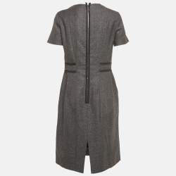 Pre Owned Yves Saint Laurent Grey Wool Blend Zip Detail Knee-Length Dress L