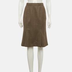 Pre Owned Yves Saint Laurent Brown Herringbone Tweed Mini Skirt S