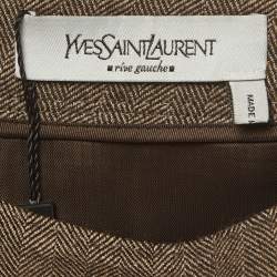 Pre Owned Yves Saint Laurent Brown Herringbone Tweed Mini Skirt S