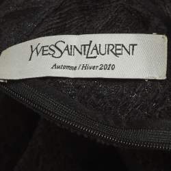 Pre Owned Yves Saint Laurent Black Tweed Mock Neck Mini Dress M