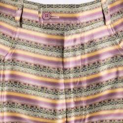 Pre Owned Yves Saint Laurent Paris Multicolor Striped Silk Brocade High Waist Pants M