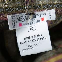 Pre Owned Yves Saint Laurent Paris Multicolor Striped Silk Brocade High Waist Pants M
