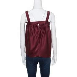 Pre Owned Saint Laurent Burgundy Silk Satin Bow Detail Sleeveless Top M
