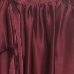 Pre Owned Saint Laurent Burgundy Silk Satin Bow Detail Sleeveless Top M