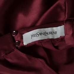 Pre Owned Saint Laurent Burgundy Silk Satin Bow Detail Sleeveless Top M