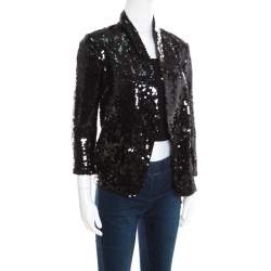 Yves Saint Laurent Black Sequin Paillette Embellished Single Button Blazer S