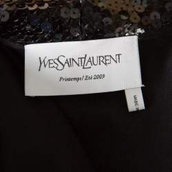 Yves Saint Laurent Black Sequin Paillette Embellished Single Button Blazer S