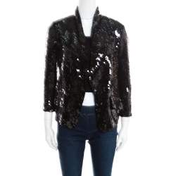 Yves Saint Laurent Black Sequin Paillette Embellished Single Button Blazer S