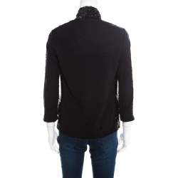 Yves Saint Laurent Black Sequin Paillette Embellished Single Button Blazer S