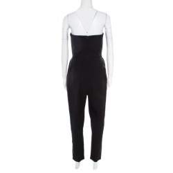 Pre Owned Yves Saint Laurent Black Wool Floral Embellished Strapless Jumpsuit M